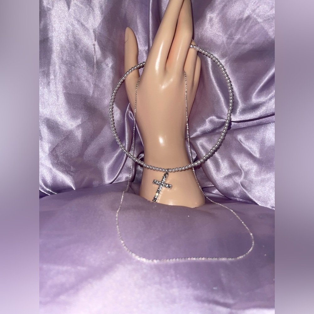 Pearl Cross charm necklace